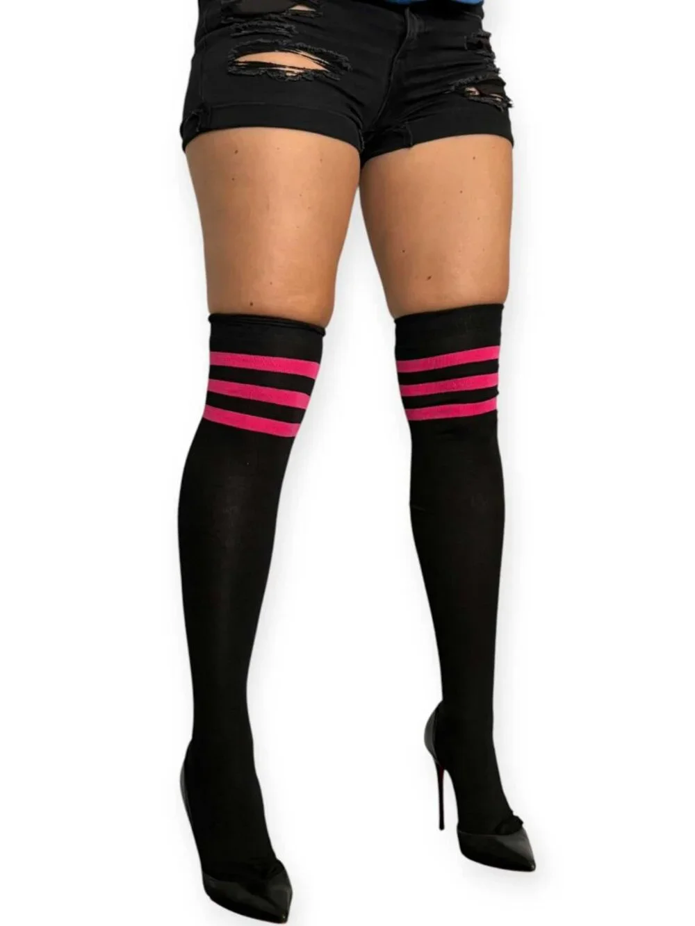 Black and Fuschia Over the Knee Socks for Women